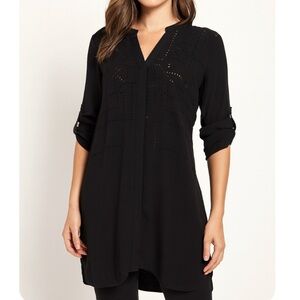 White House black market dress black boxy roll tab sleeves laser cut SZ 2